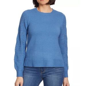 Christian Siriano New York Women's Long Sleeve Blue Size L Pointelle Sweater.
